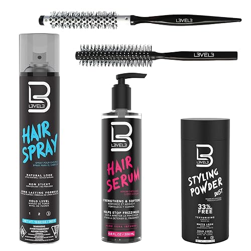 L3 Level 3 Hair Serum, Round Brush Set, Styling Powder & Hair Spray Kit - Repairs your Damaged Hair - Softens and Smoothing - Easy to Apply with No Beauty & Personal Care L3