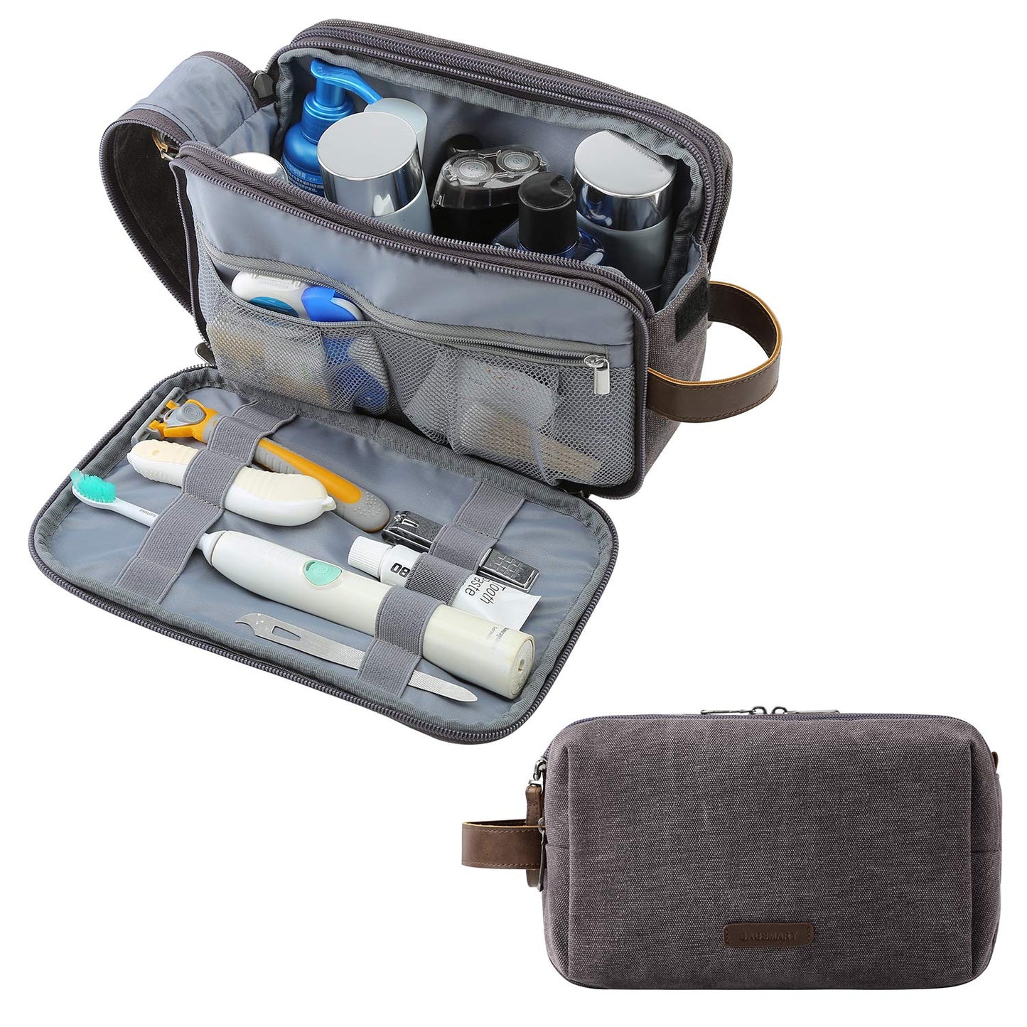 BAGSMART Toiletry Bag for Men, Canvas Travel Toiletry Organizer Dopp Kit Water-resistant Shaving Bag for Toiletries Accessories,Grey-Medium Beauty and Personal Care BAGSMART