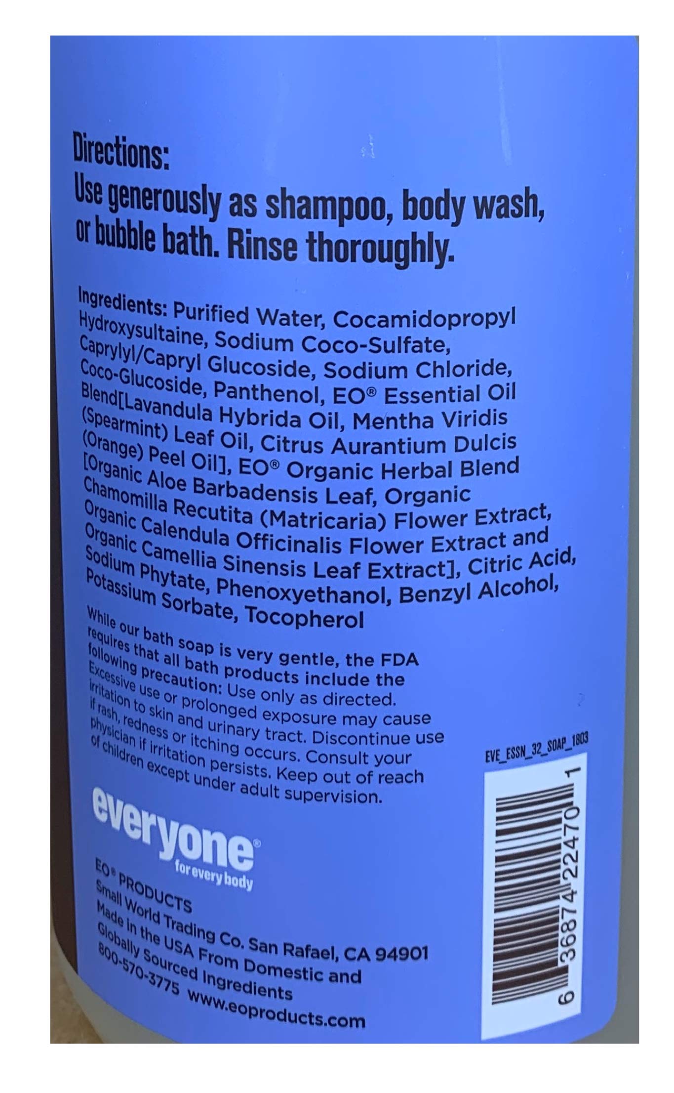 Everyone 3-in-1 Soap - Body Wash, Shampoo, Bubble Bath - Lavender + Mint - 32 Ounces - 1 Bottle Beauty & Personal Care Everyone