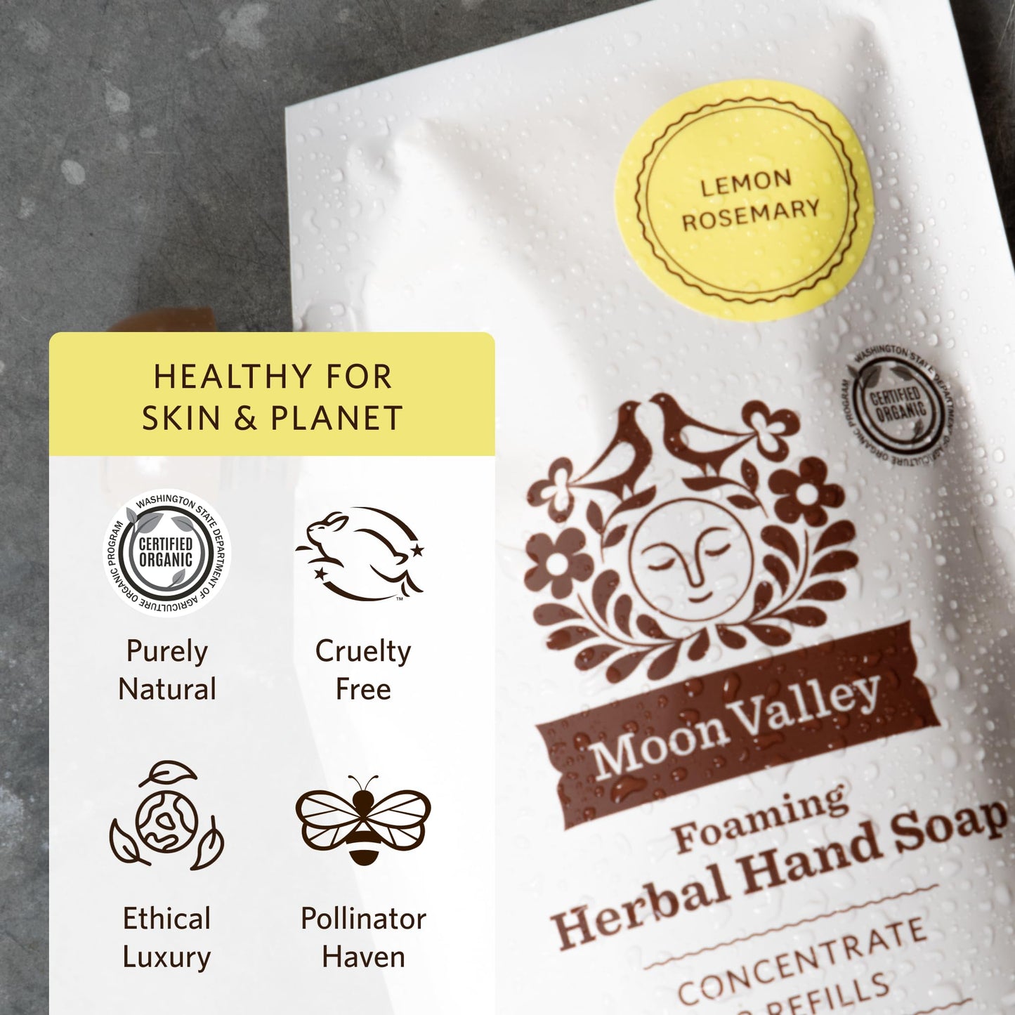 Moon Valley Foaming Hand Soap Refill Pouch, Two-Pack Lemon Rosemary Soap, Vegan and Non-GMO, Environmentally Friendly Option Beauty & Personal Care Moon Valley Organics