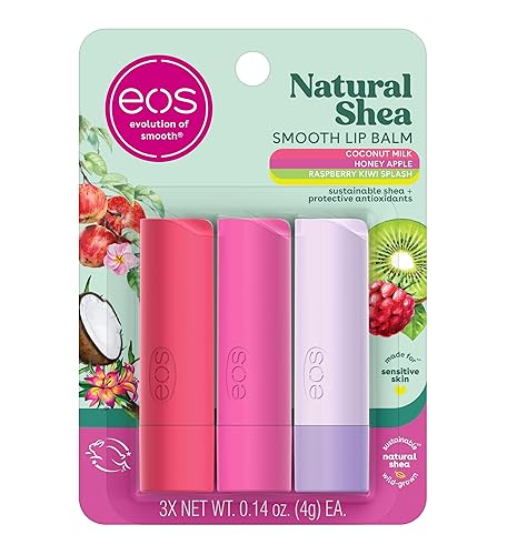 eos Natural Shea Lip Balm, Honey Apple, Coconut Milk & Raspberry Kiwi Splash, All-Day Moisture, Lip Care Products, 0.14 oz, 3-Pack Beauty & Personal Care eos