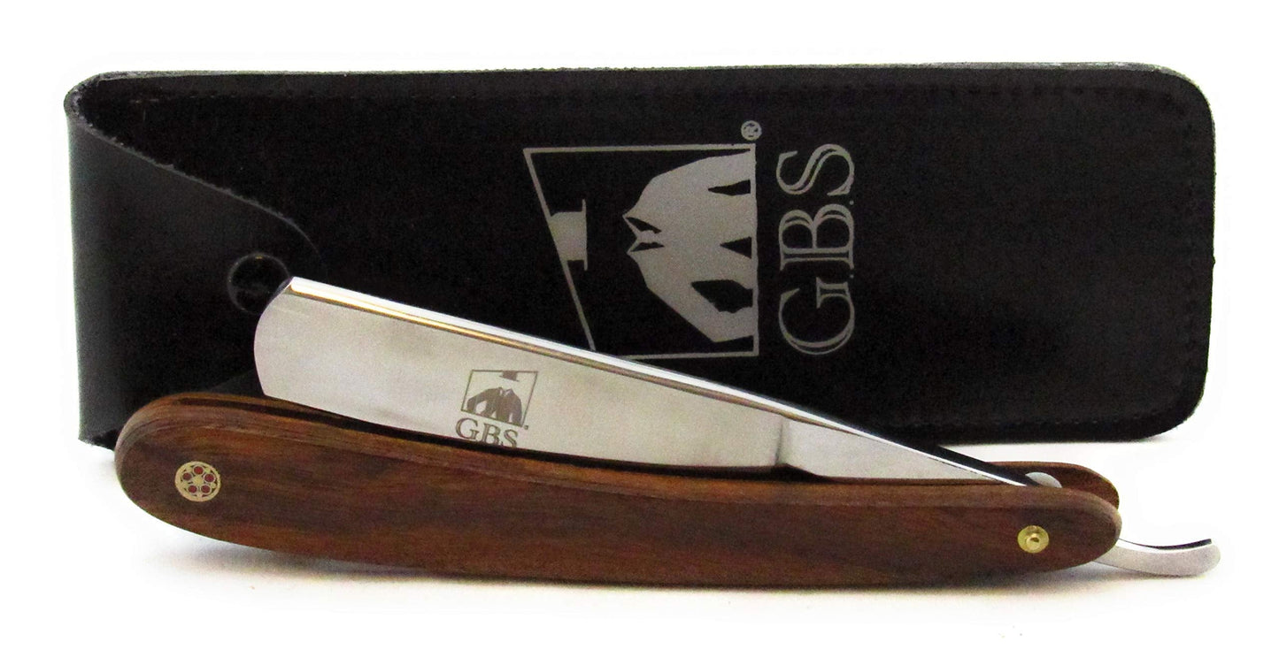 G.B.S Natural Wood Finish Scales 5/8in Straight Razor, Shaving Razor with Dark Wooden Handle and Stainless Steel Perfect for Beard Shaping Beauty and Personal Care G.B.S