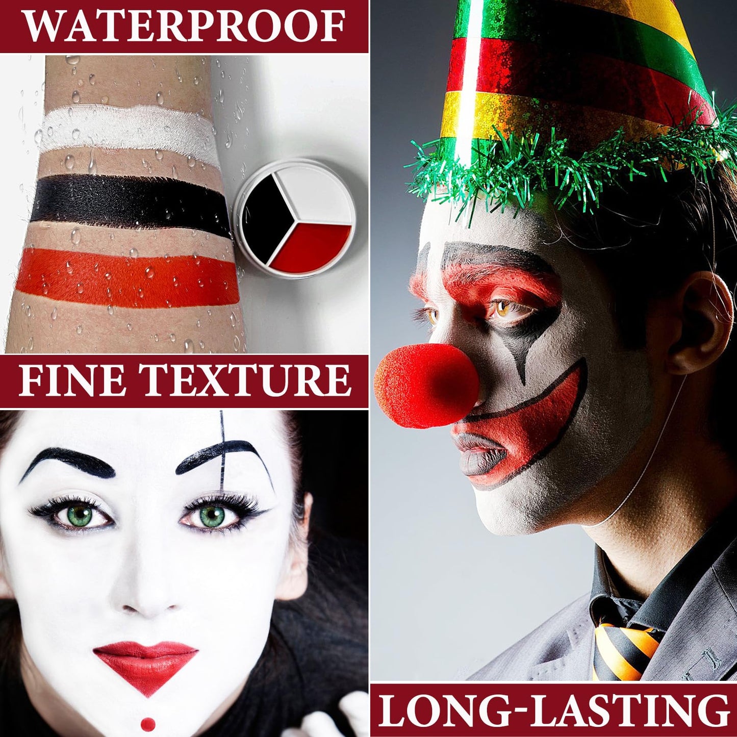 WENJLYJ Clown Black White Red Face Body Paint Makeup,Waterproof Halloween Face Paint Professional Joker Black White Red Clown Wheel for Cosplay Halloween Beauty & Personal Care WENJLYJ