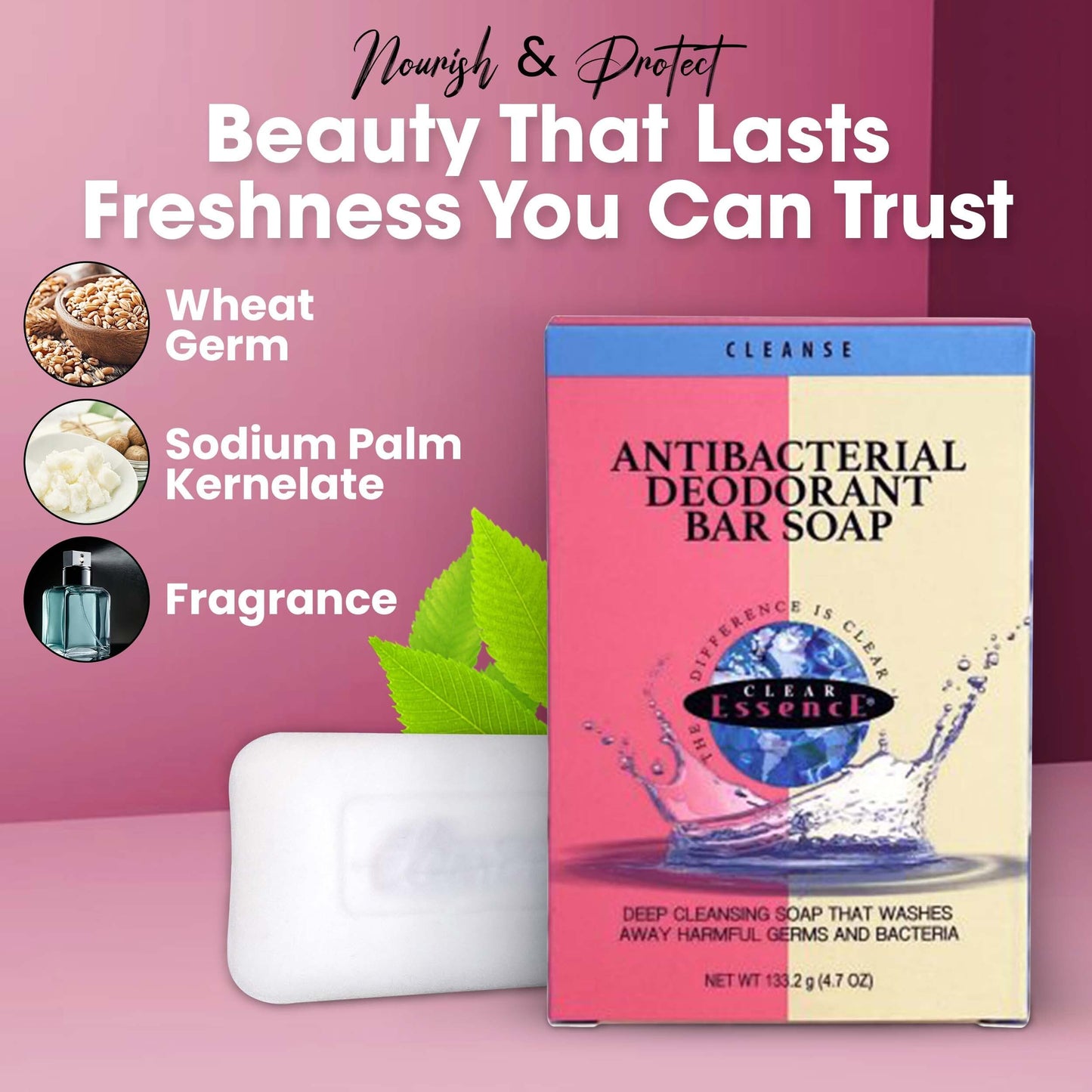 Clear Essence Platinum Antibacterial Bar Soap Unscented - Beauty Soap for Hand Body and Face - Acne Soap Bar - Washes Away Dirt and Oil - Soap for Men Beauty & Personal Care Clear Essence