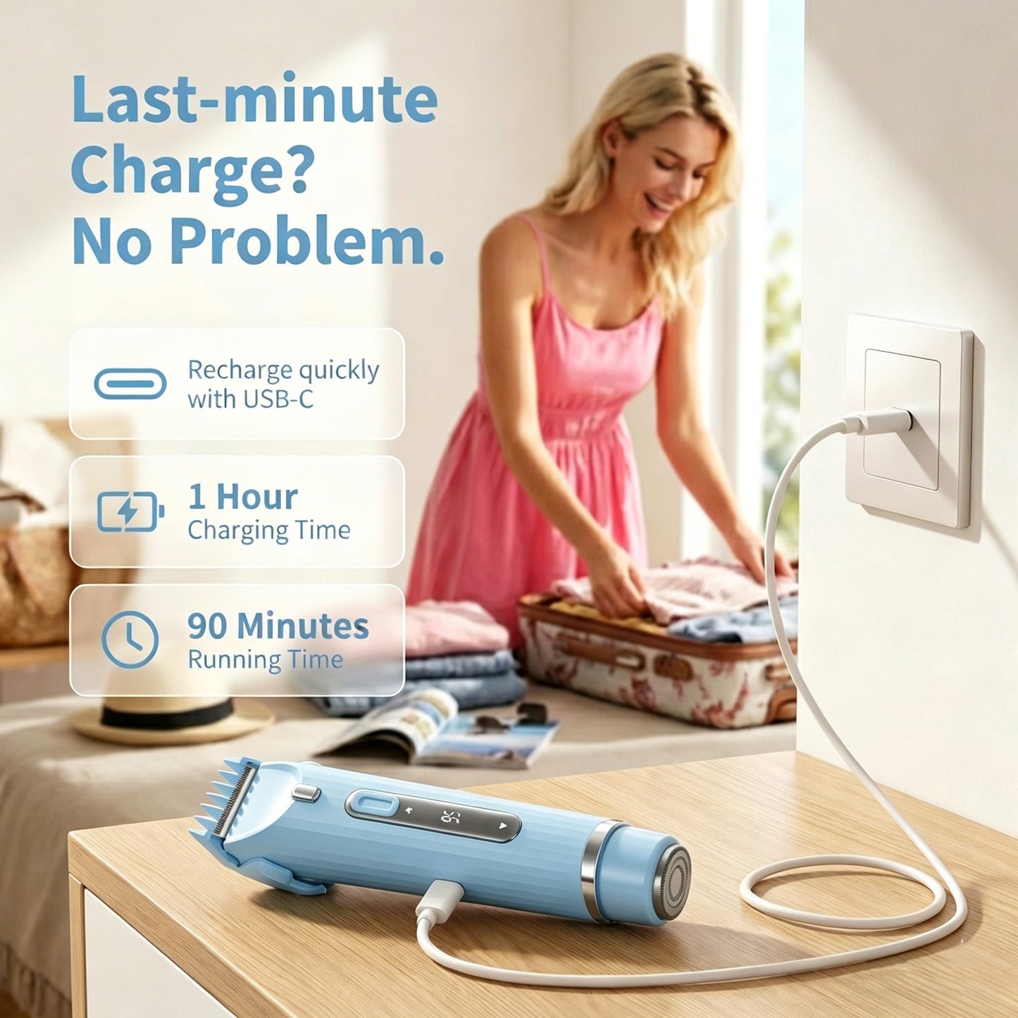 OGLEA Bikini Trimmer for Women, 2 in 1 Electric Razor with LED Light & Battery Display, Rechargeable Cordless Hair Trimmer for Face Underarm Pubic Beauty and Personal Care OGLEA