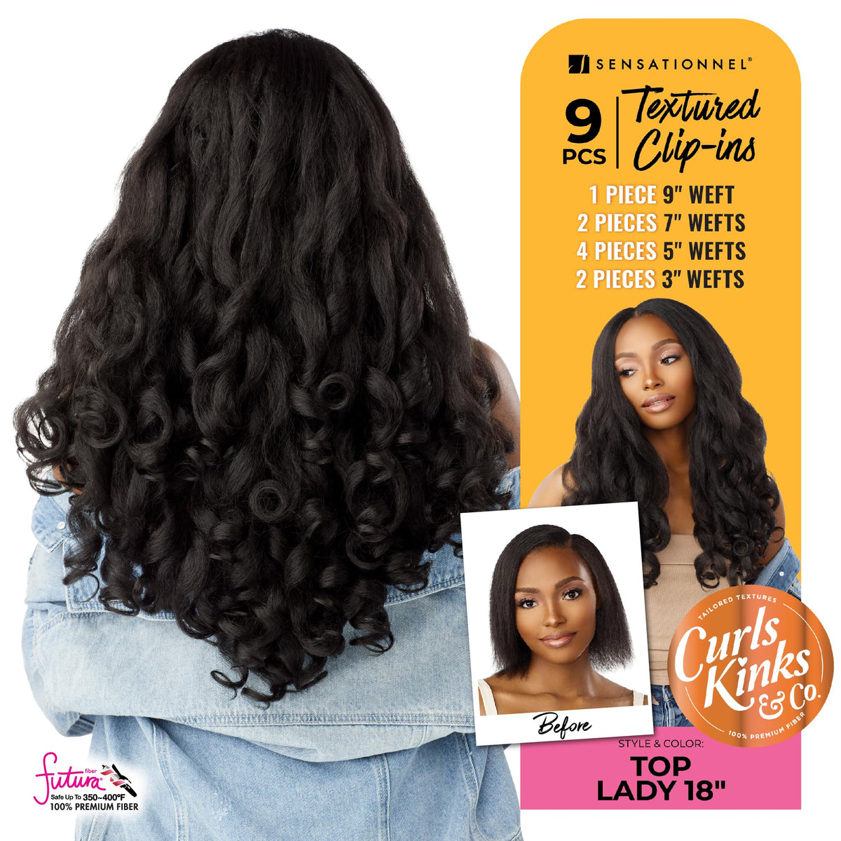 Sensationnel Curls Kinksandco Clip in-Top Lady 18 Inch,4 MEDBROWN