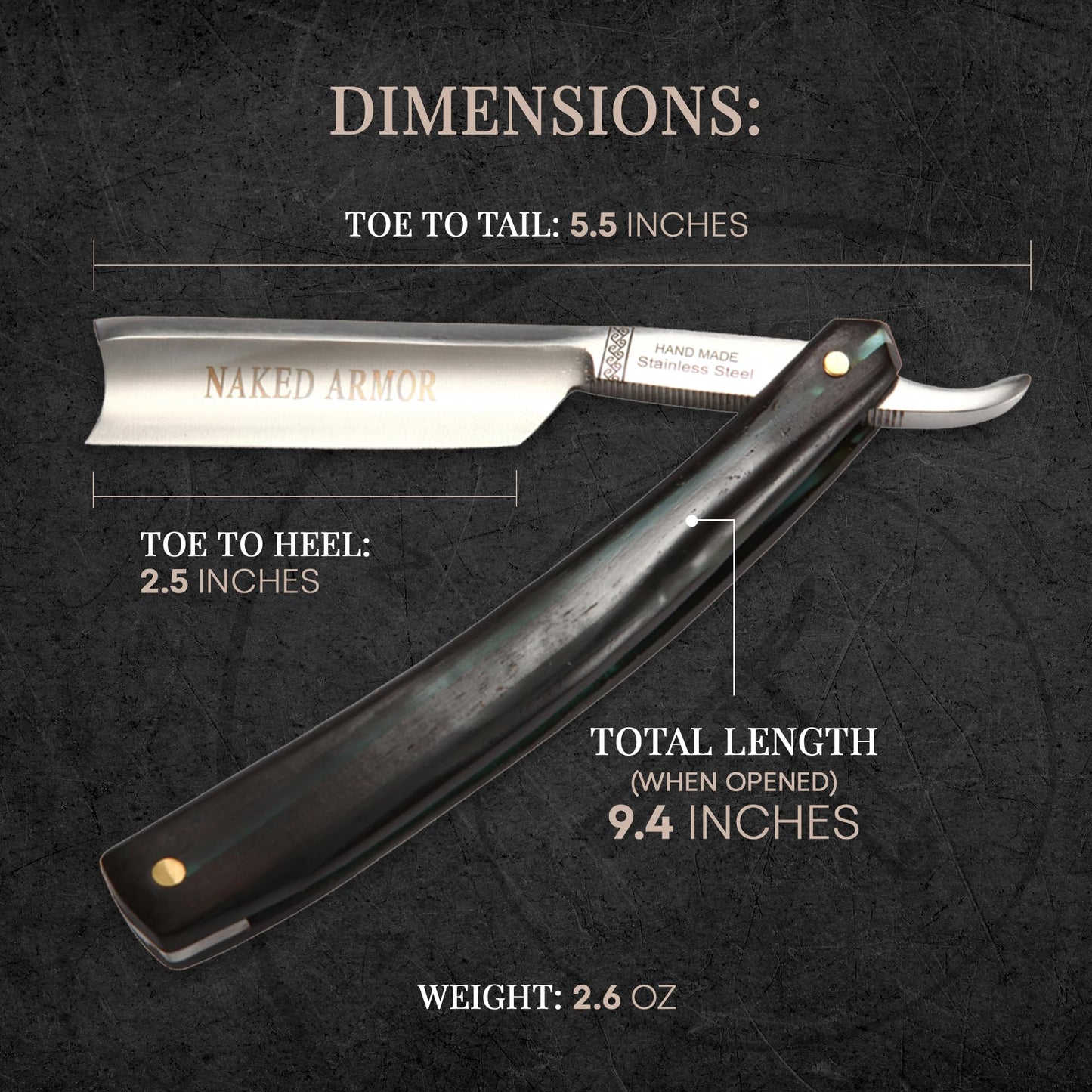 Naked Armor Dodinel Straight Razor - Shave Ready 7/8" French Nose Japanese Stainless Steel Straight Razors for Men with Ebony Wood Scale, Case Beauty and Personal Care Naked Armor