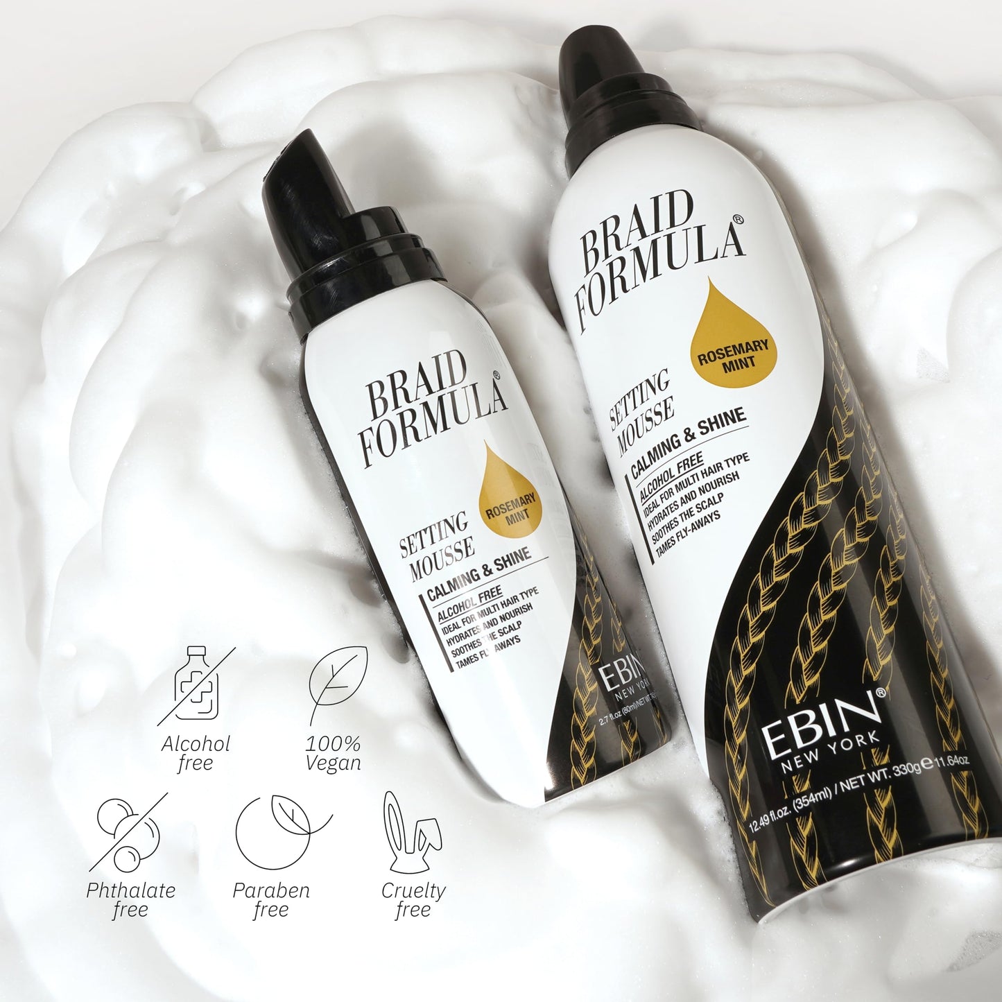 EBIN NEW YORK Braid Formula Setting Mousse (12.49 oz, Rosemary Mint + Biotin) Beauty & Personal Care EBIN NEW YORK