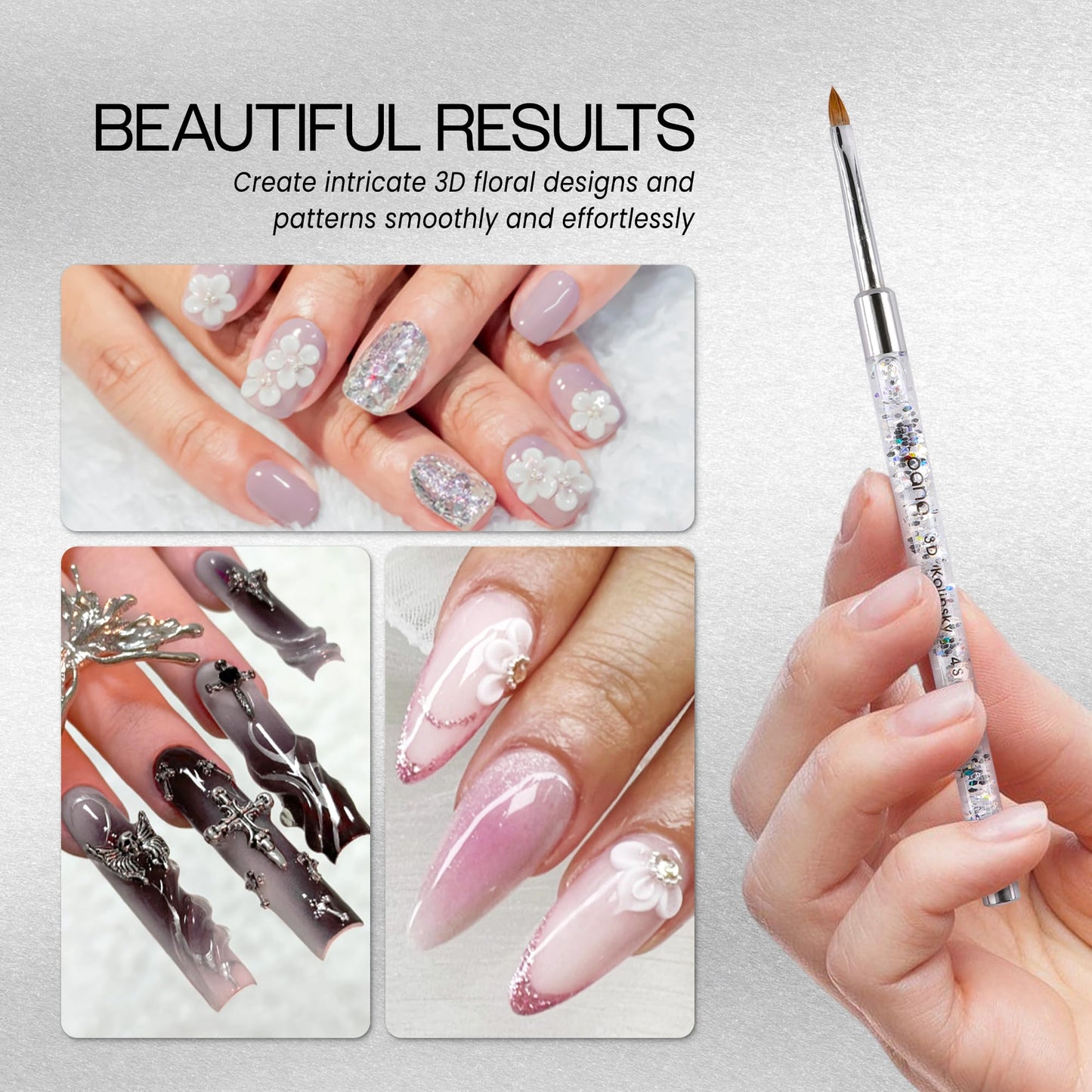 PANA 3D Kolinsky Nail Art Brush - Silver Glitter Handle, Size 4 - Acrylic Nail Art Sculpture Brush for Manicures Pedicure Salon Professional or Beauty & Personal Care PANA
