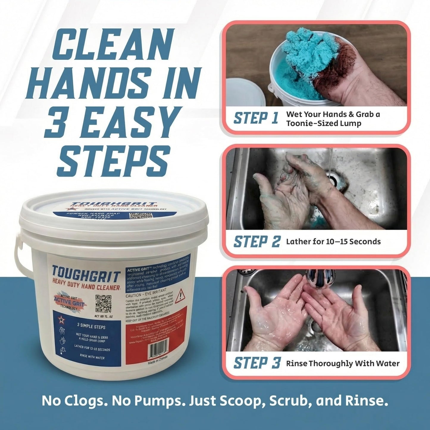 Toughgrit Heavy Duty Powder Hand Cleaner - Perlite Abrasive, Solvent-Free, Unscented - Cuts Grease, Oil, Paint & Industrial Grime - Skin-Safe Beauty & Personal Care Toughgrit