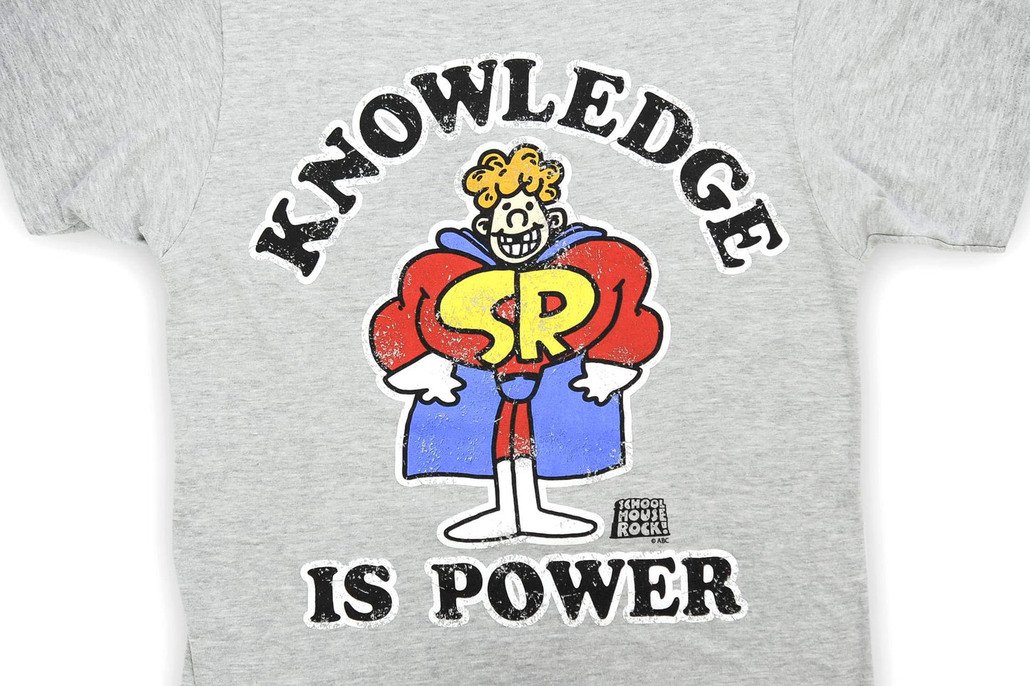 Schoolhouse Rock! Knowledge is Power Adult T-Shirt - Grey, Light-Weight, Short-Sleeve, Unisex, Crew Tee - Features Schoolhouse Rocky Caped Superhero Beauty & Personal Care Ripple Junction