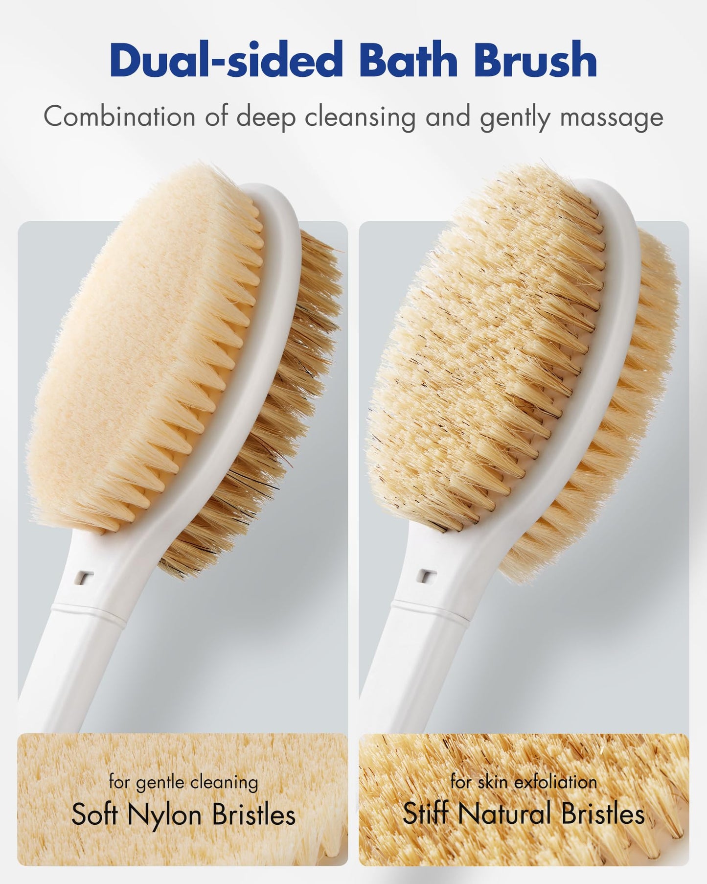 Back Scrubber Body Shower Brush: Anti Slip Long Handle Bath Brush with Stiff and Soft Bristles - Showering Exfoliator Wet or Dry Brushing for Women Beauty and Personal Care Rafow
