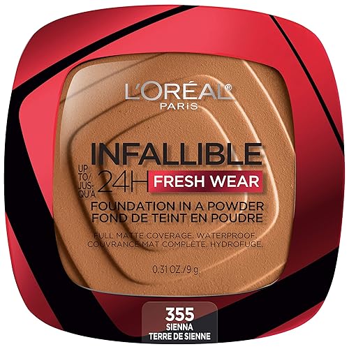 L'Oreal Paris Makeup Infallible Fresh Wear Foundation in a Powder, Up to 24H Wear, Waterproof, Sienna, 0.31 oz. Beauty & Personal Care L'Oreal Paris