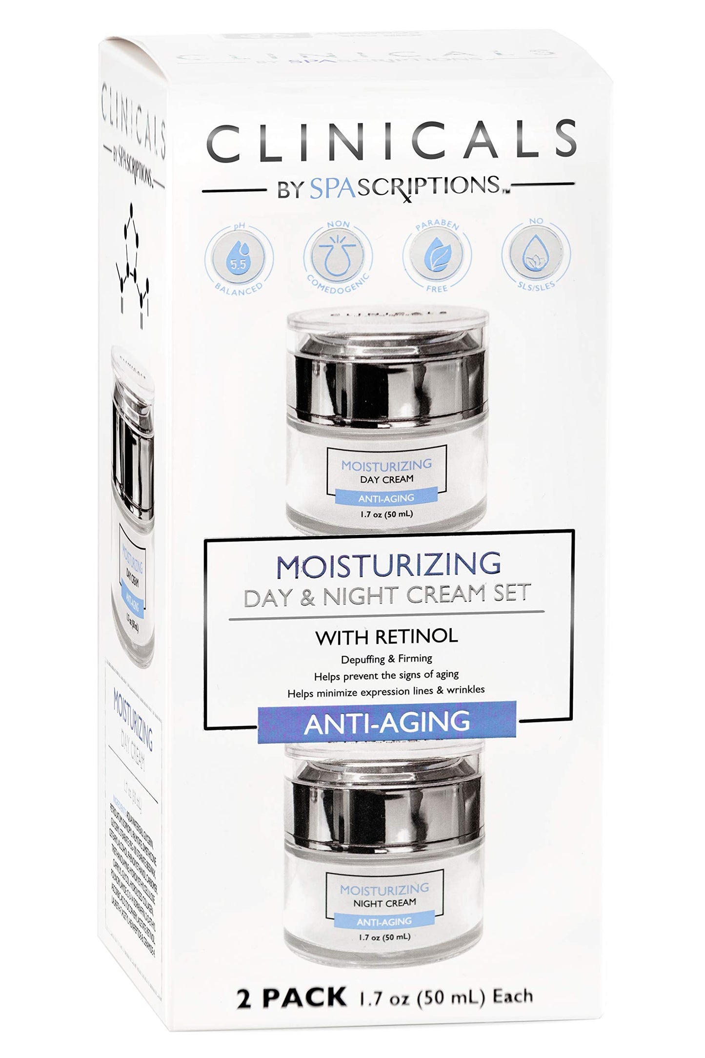 Clinicals- Moisturizing Day & Night Cream Set with Retinol - 2 Pack (1.7oz) Beauty & Personal Care SpaScriptions