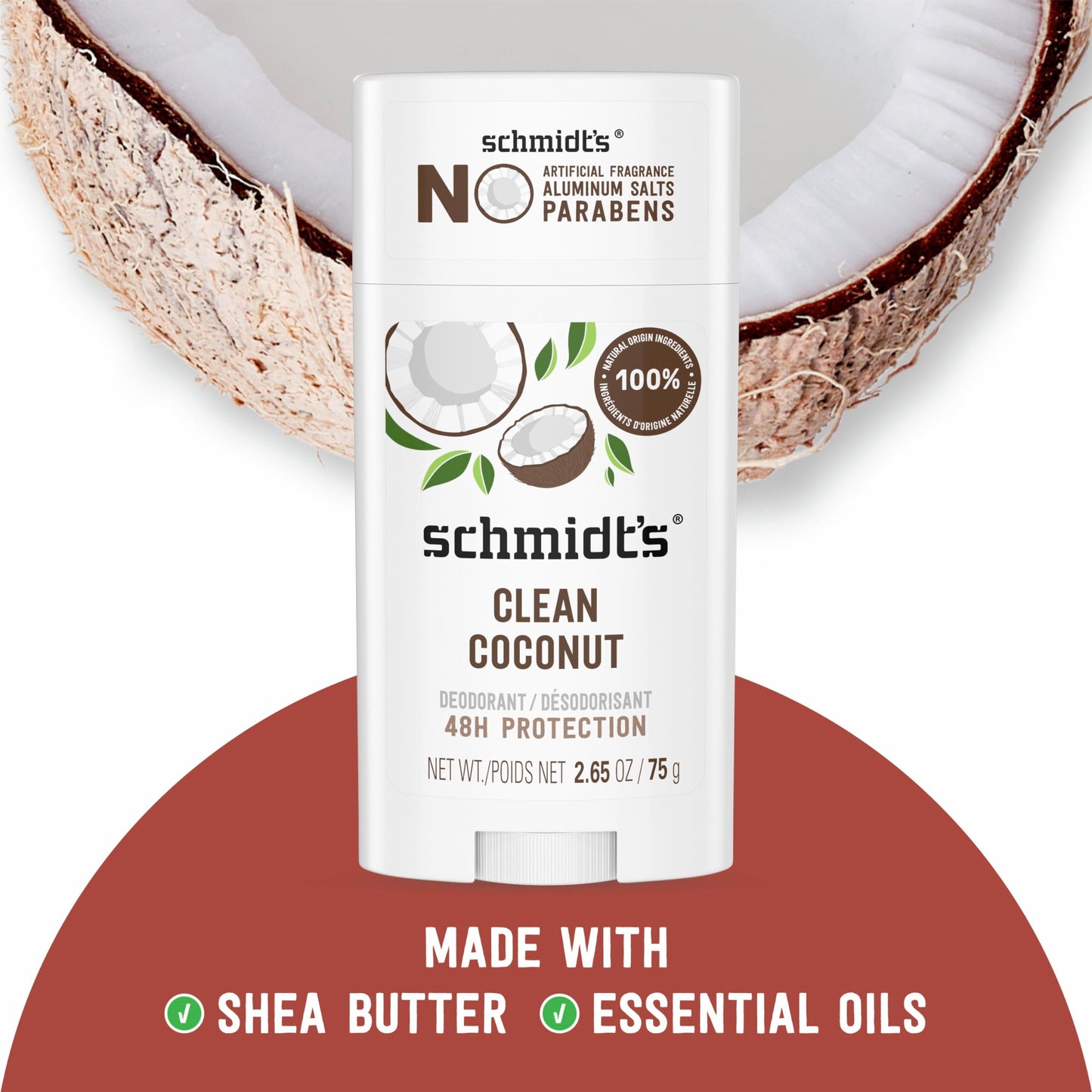 Schmidt's Aluminum-Free Vegan Deodorant Clean Coconut for Women and Men, with 24 Hour Odor Protection, Natural Ingredients, Cruelty-Free, 2.65 oz Beauty and Personal Care Schmidt's