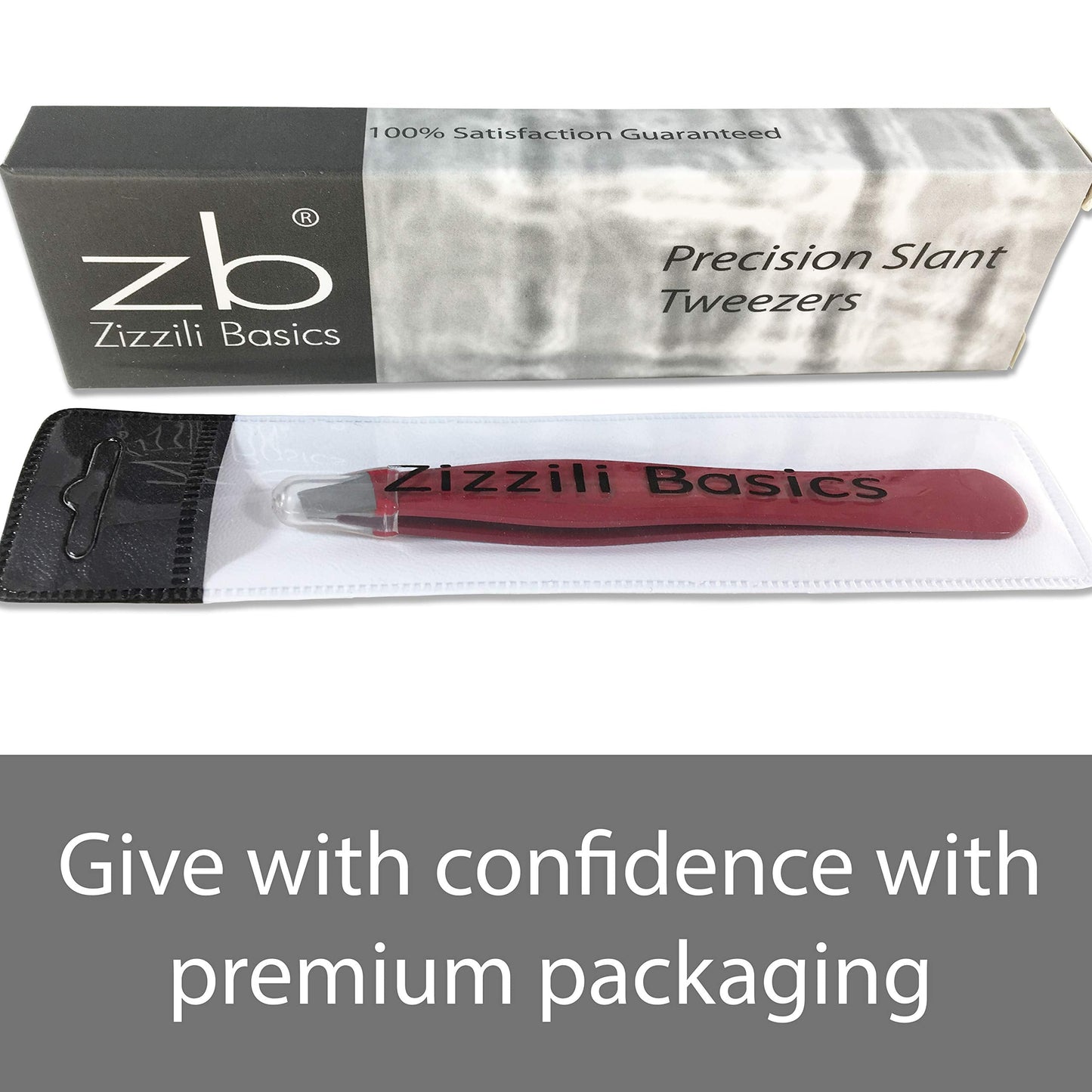 Tweezers - Surgical Grade Stainless Steel - Slant Tip for Expert Eyebrow Shaping and Facial Hair Removal - with Protective Pouch - Best Tweezer Beauty and Personal Care Zizzili Basics