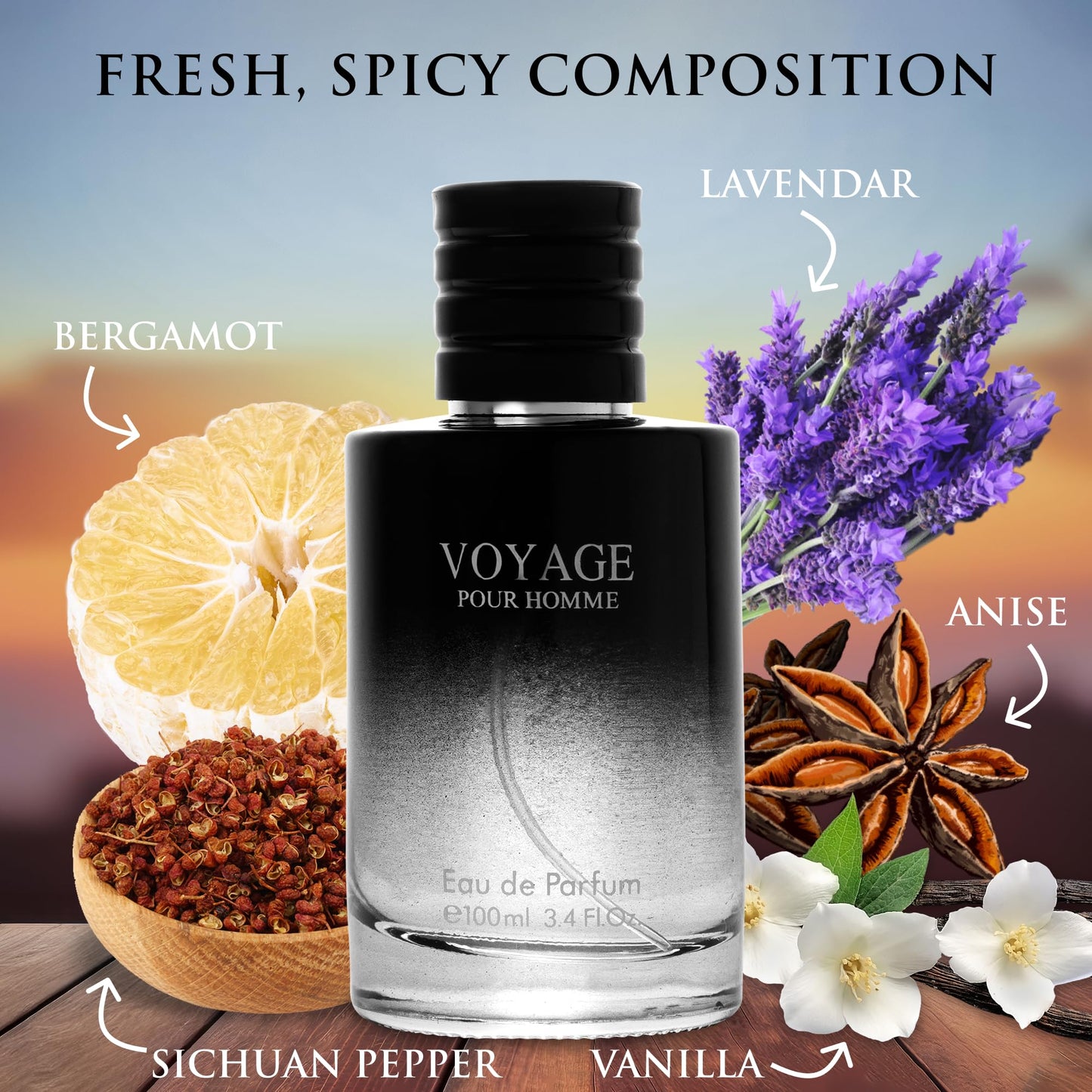 Voyage for Men Eau De Parfum - Sophisticated Male Fragrance Composition of bergamot, Pepper, Lavender, Star Anise & Nutmeg - Base of Peppery & Vanilla Beauty & Personal Care URBAN COLLECTION