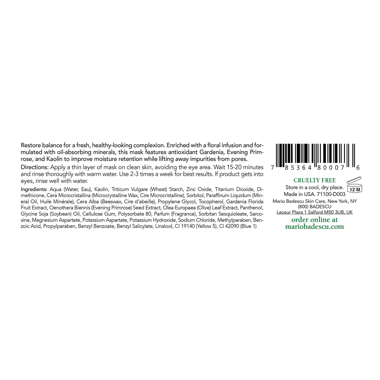 Mario Badescu Flower & Tonic Mask - Absorbs Excess Oil and Shine - Gentle and Purifying Face Care for Men and Women - Facial Mask Ideal Beauty & Personal Care Mario Badescu