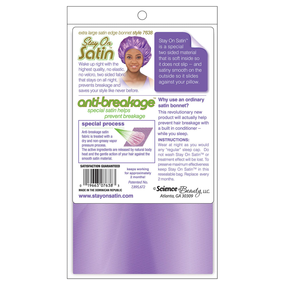 Stay On Satin Anti Breakage Satin Edge Bonnet, Extra Large