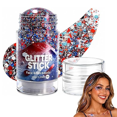 4th of July Patriotic Body Glitter Stick, Waterproof Long Lasting Colorful Sparkle Gel for Face & Body, No Glue Needed Makeup for Independence Day Beauty & Personal Care azpv