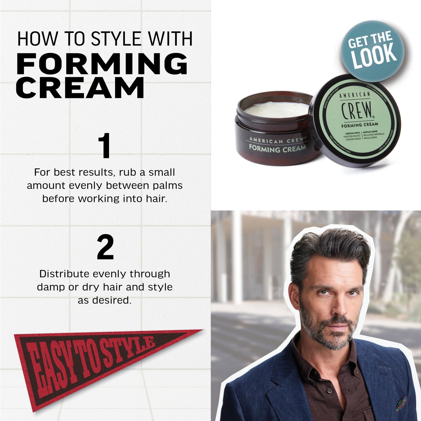 American Crew Men's Hair Forming Cream, Like Hair Gel with Medium Hold & Medium Shine, Stocking Stuffer for Him, 3 oz Beauty & Personal Care AMERICAN CREW