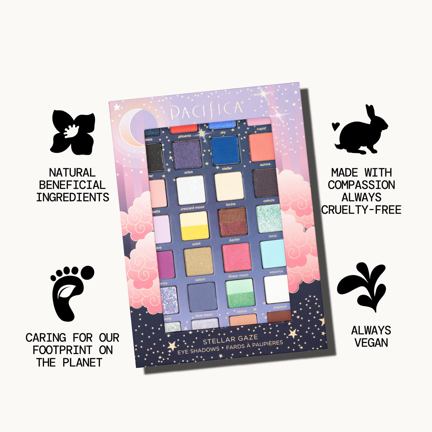 Pacifica Stellar Gaze Eye Shadow Palette - 28 Shades Mineral Eye Shadow Face Makeup Blendable Pigmented Dreamy Pastels, Neutrals, Matte Shimmer… Beauty & Personal Care Pacifica