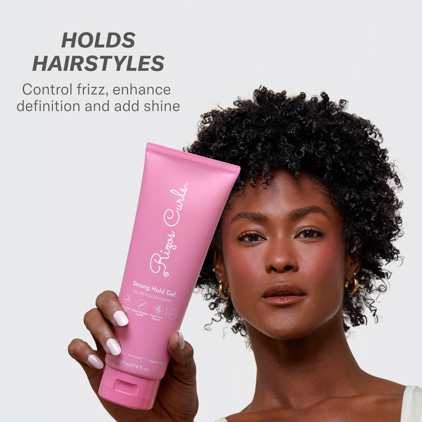 Rizos Curls Strong Hold Gel - Long-Lasting, Flake-Free Gel for Curly, Coily, and Wavy Hair, Frizz Control, Curl Definition & Shine, Vegan Collagen Beauty & Personal Care Rizos Curls
