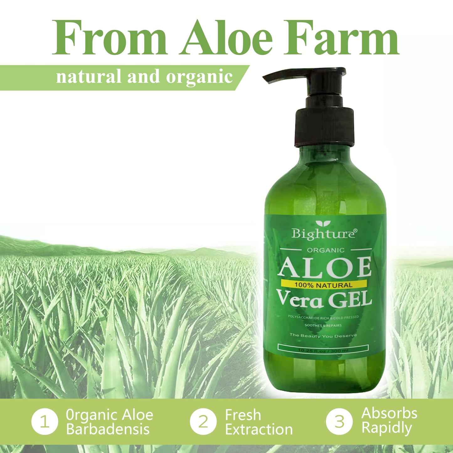 BIGHTURE Aloe Vera Gel, 100% Aloe Vera from Freshly Cut Aloe Leaves, Skin Care for Deeply & Rapidly Soothing, Firming, After Shave, Sunburn Relieve Beauty & Personal Care BIGHTURE