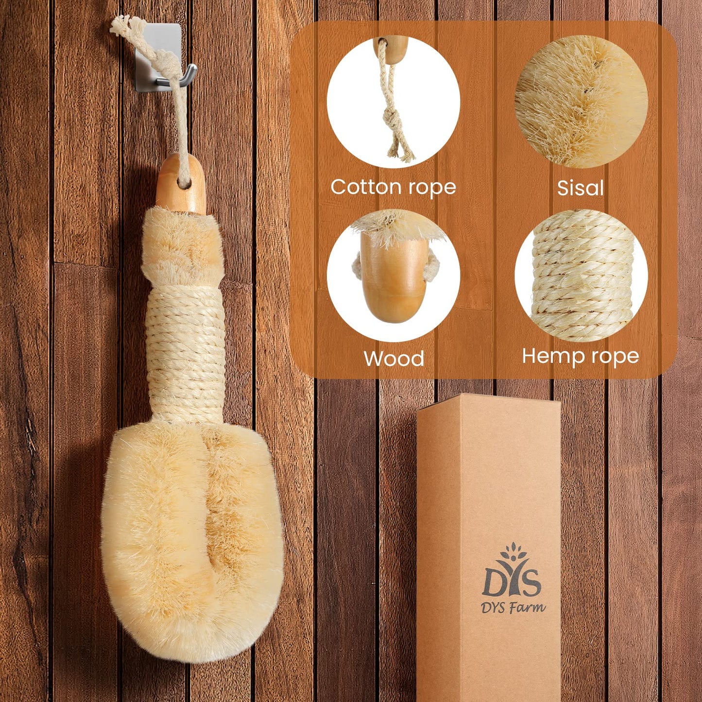 Dry Brushing Body Brush - Dry Skin Brushes Vegan Natural Sisal Bristles for Lymphatic Drainage and Cellulite, Exfoliating Body Scrubber for Bath Beauty & Personal Care DYS Farm