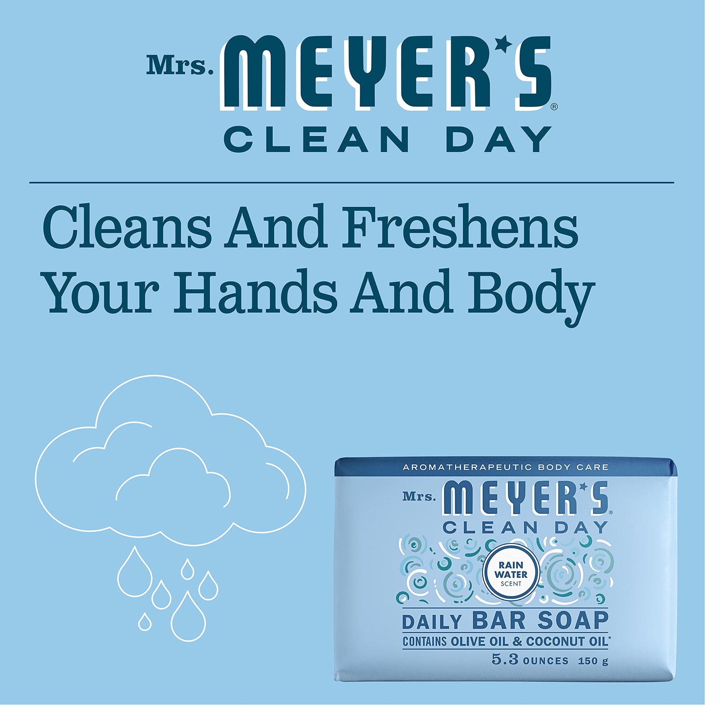 MRS. MEYER'S CLEAN DAY Bar Soap, Use as Body Wash or Hand Soap, Made with Essential Oils, Rain Water, 5.3 oz, 4 Bars Beauty & Personal Care Mrs. MEYER'S