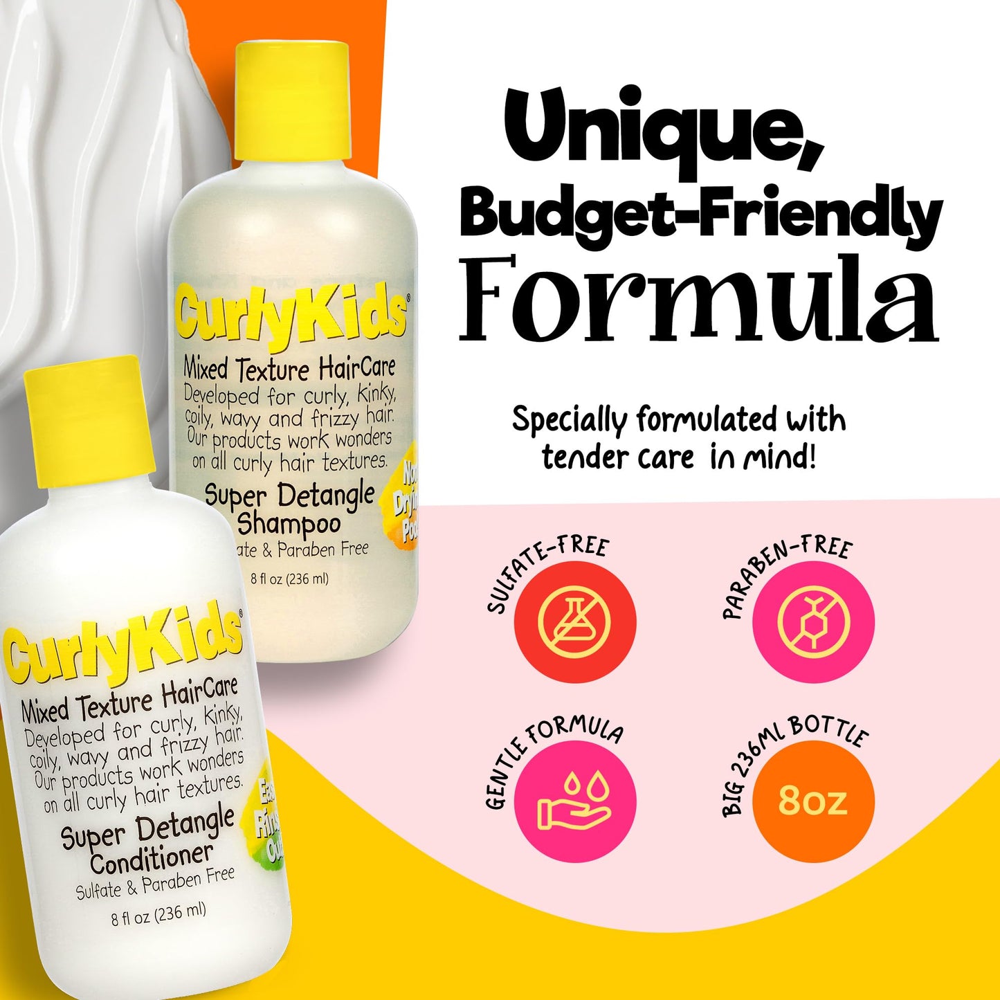 CurlyKids Super Detangle Kids Shampoo & Conditioner Set, Frizz-Free Care for Curly, Kinky, Wavy, and Frizzy Hair - Sulfate & Paraben-Free Hair Care Beauty & Personal Care CurlyKids