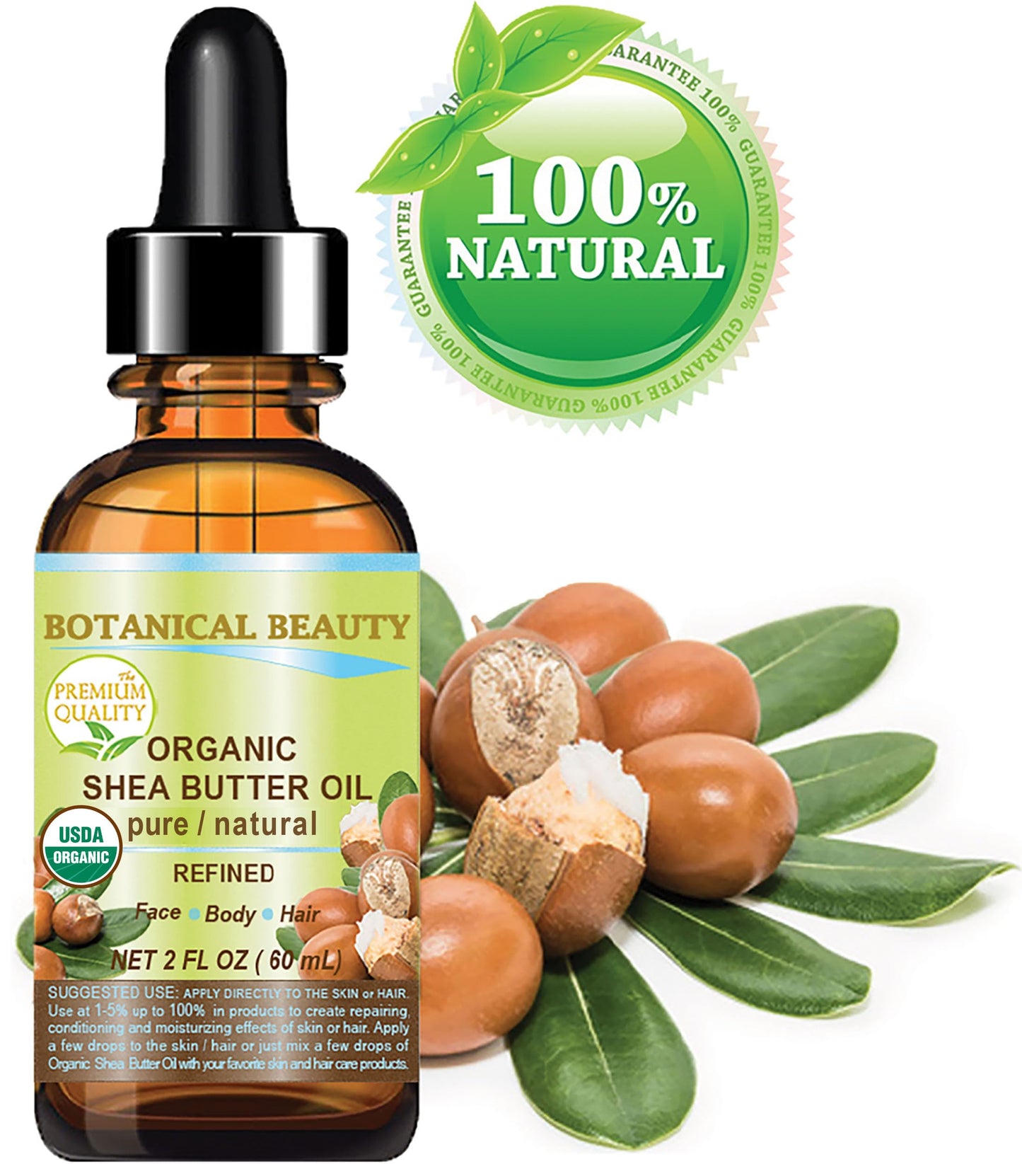 Botanical Beauty Organic SHEA BUTTER OIL 100% Pure Natural Undiluted Refined Cold Pressed Carrier Oil for Face, Skin, Hair, Lip, Nails. African Shea Beauty & Personal Care Botanical Beauty