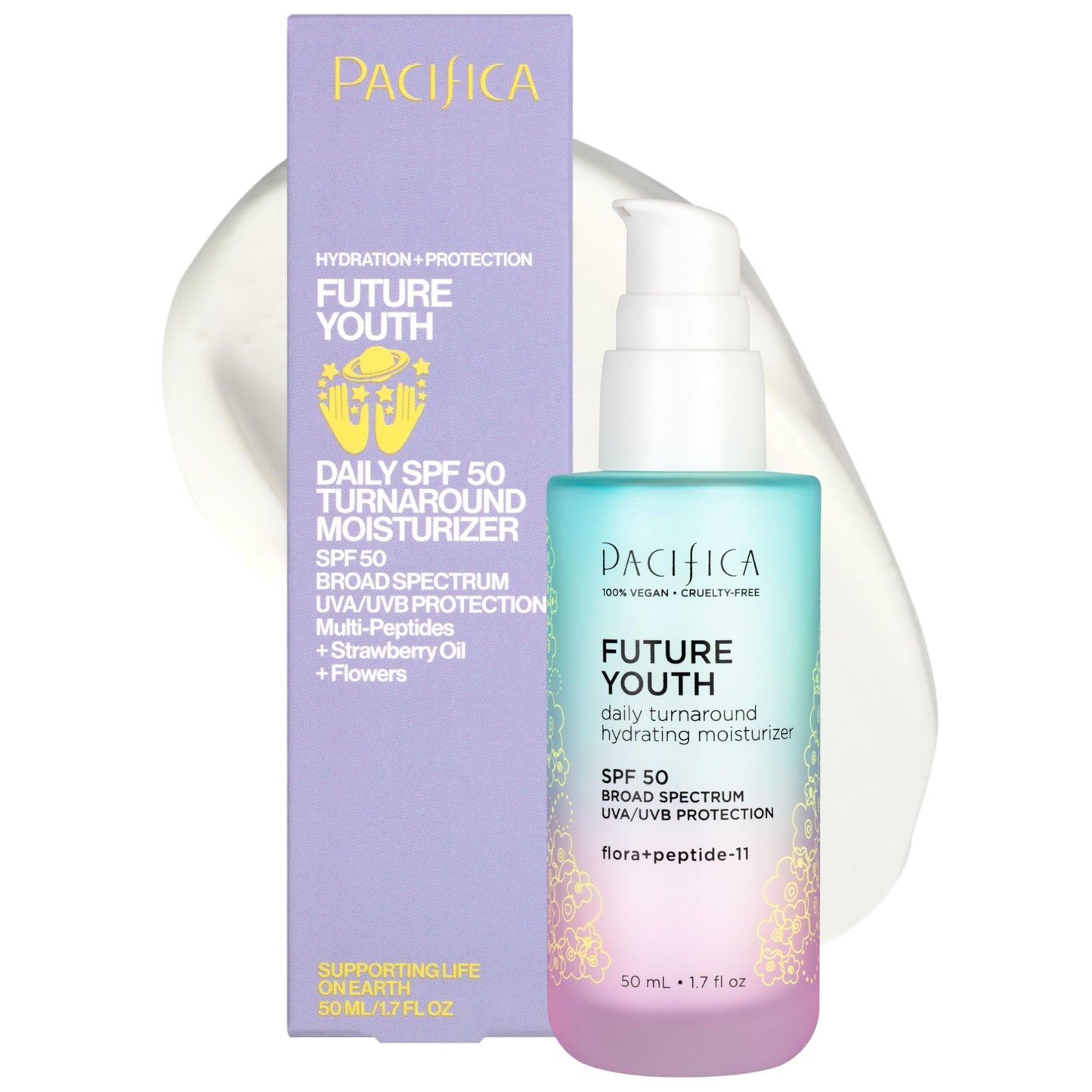 Pacifica Peptide Face Moisturizer Future Youth Daily Turnaround Hydrating, SPF 50 Broad Spectrum, UVA/UVB Sun Protection, Sunscreen, Face Moisturizer Beauty & Personal Care Pacifica