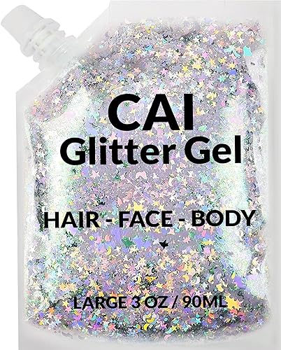 Face, Body & Hair Glitter Gel - Halloween Glitter for Kids and Women - 3 Oz Cosmetic-Grade Gel w/Moon & Stars for Festivals & Halloween Party, Easy Beauty & Personal Care CAI BEAUTY NYC