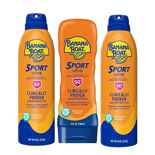 Banana Boat Sport Ultra SPF 50 Sunscreen Triple Pack | Includes 2 Sunscreen Sprays & 1 Lotion SPF 50, Sunblock, Water Resistant, Oxybenzone-Free, 8oz Beauty & Personal Care Banana Boat