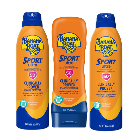 Banana Boat Sport Ultra SPF 50 Sunscreen Triple Pack | Includes 2 Sunscreen Sprays & 1 Lotion SPF 50, Sunblock, Water Resistant, Oxybenzone-Free, 8oz Beauty & Personal Care Banana Boat