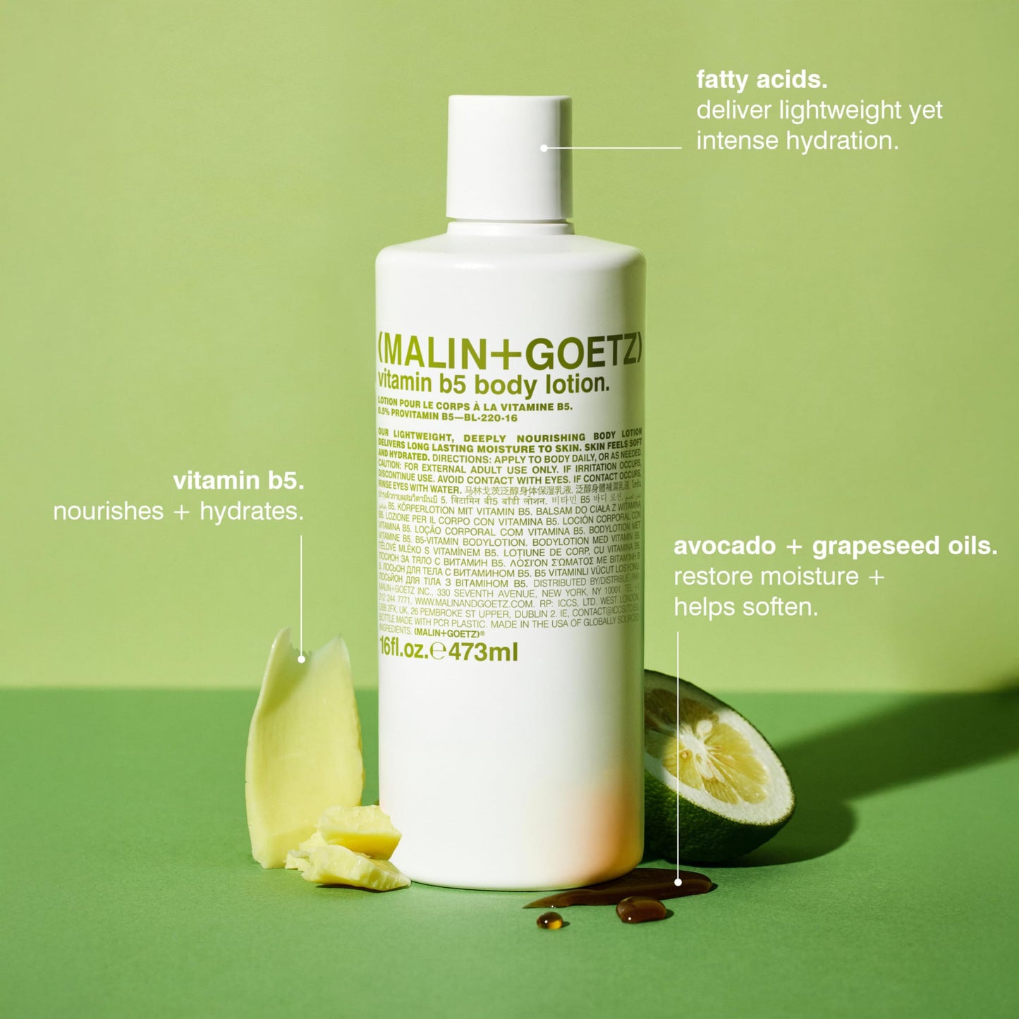 MALIN+GOETZ Vitamin B5 Body Lotion Lightweight Daily Moisturizer with Avocado & Grapeseed Oils Hydrating, Nourishing, Long-Lasting & Bergamot Scented Beauty & Personal Care MALIN+GOETZ
