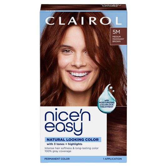 Clairol Nice'n Easy Permanent Hair Dye, 5M Medium Mahogany Brown | 100% Gray Coverage | Long?Lasting, Natural?Looking Color & Shine | Pack of 1 Beauty & Personal Care Clairol