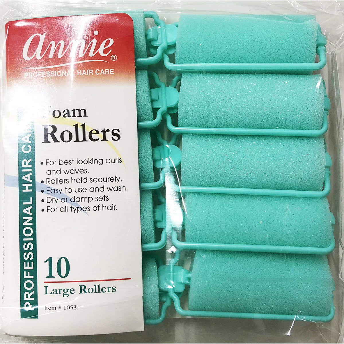 Annie Foam Hair Rollers Large 1 Inch, 10 Count Green Soft Sponge Curlers for Heatless Curls & Waves, No Pins or Clips Needed, For Wet or Dry Hair,