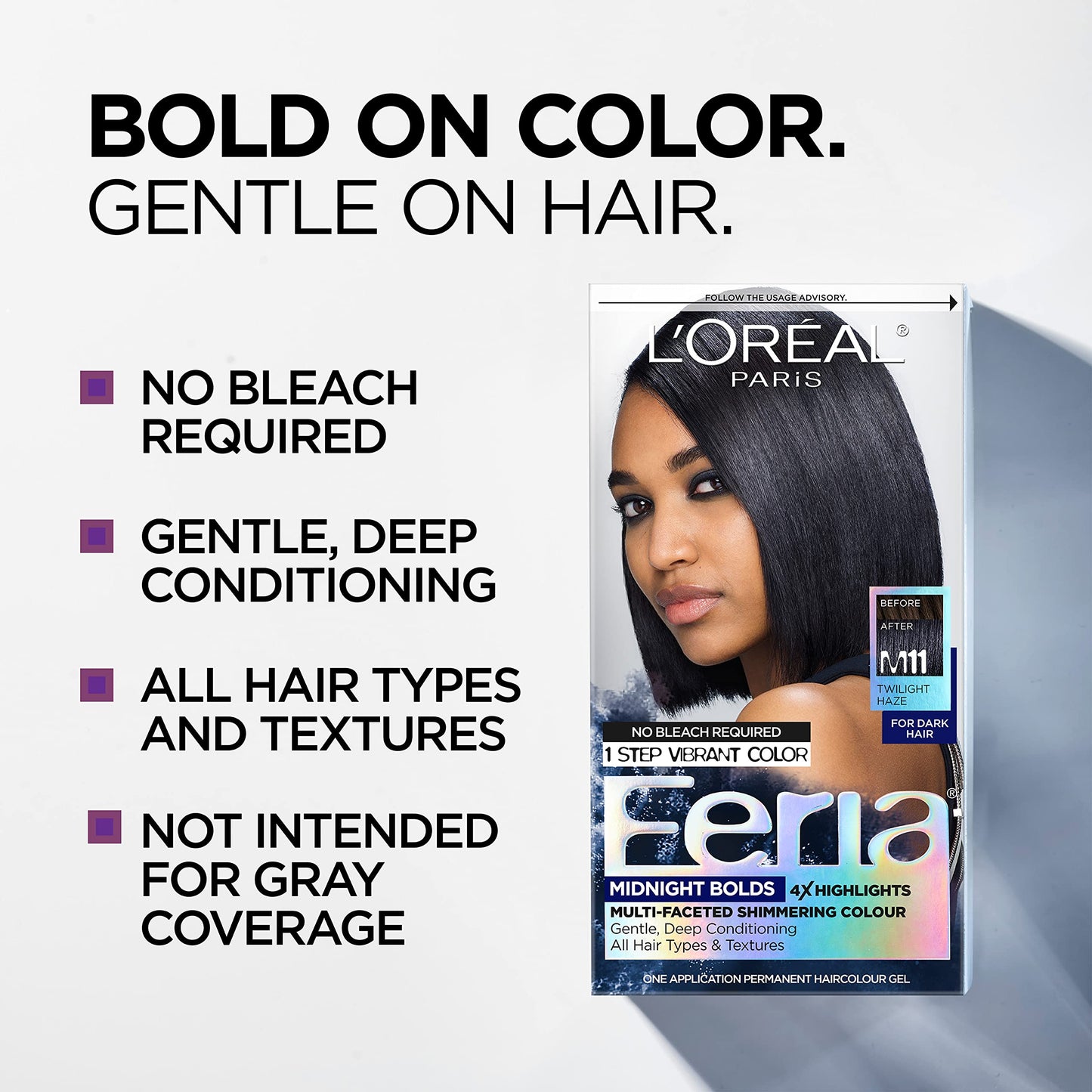 L'Oreal Paris Feria Midnight Bold Multi-Faceted Permanent One-Step Hair Color Kit, No Bleach Required, Twilight Haze Beauty & Personal Care L'Oreal Paris