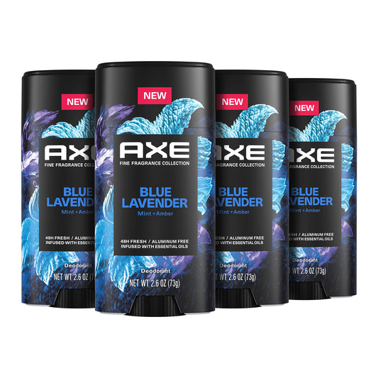AXE Fine Fragrance Collection Deodorant Stick Blue Lavender 4 count With 48H Freshness and Odor Protection Deo Stick Infused with Lavender, Mint, Beauty and Personal Care AXE