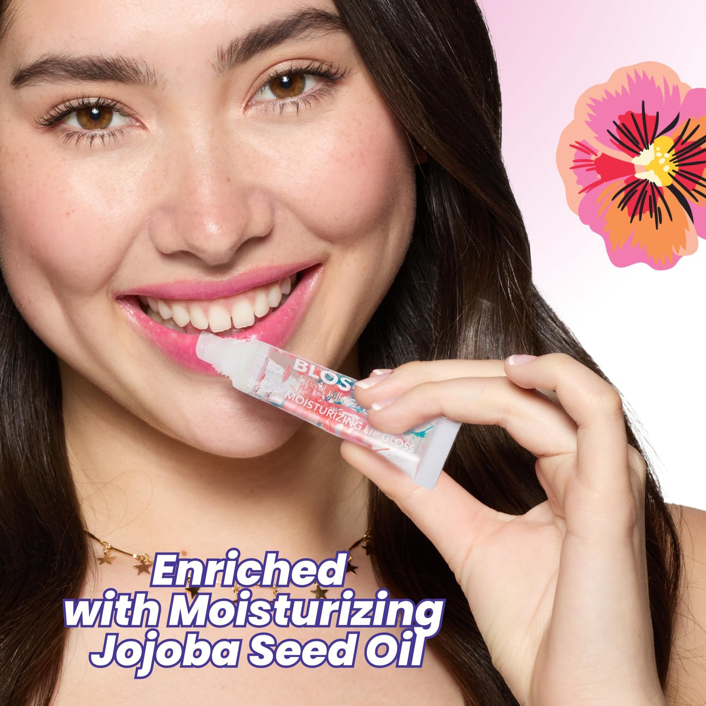 Blossom Lip Gloss Tubes, Cotton Candy Scented Thick Clear High Shine Moisturizing Flower Lip Gel with Nourishing Jojoba Seed Oil, Infused with Real Beauty & Personal Care Blossom