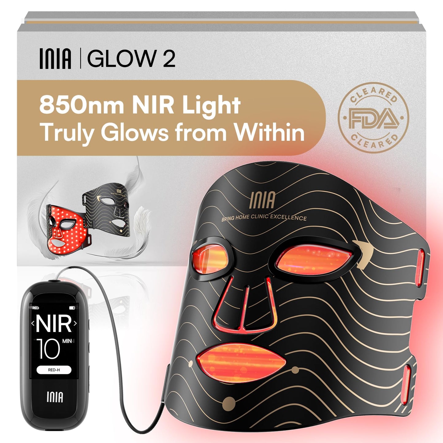 INIA Red Light Therapy Mask for Face, 850nm NIR, Red/Blue LED Light 4 Modes Beauty and Personal Care INIA