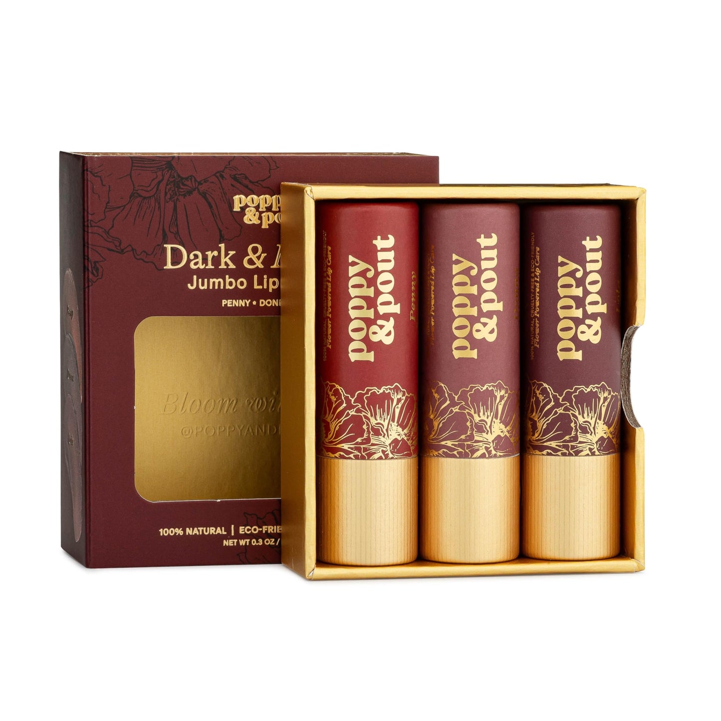Poppy & Pout All Natural Lip Tints, Sustainable Cardboard Tubes, Hand-filled, Beeswax, Vitamin E, Coconut Oil, Cruelty Free (Dark & Dreamy Trio) Beauty and Personal Care Poppy & Pout