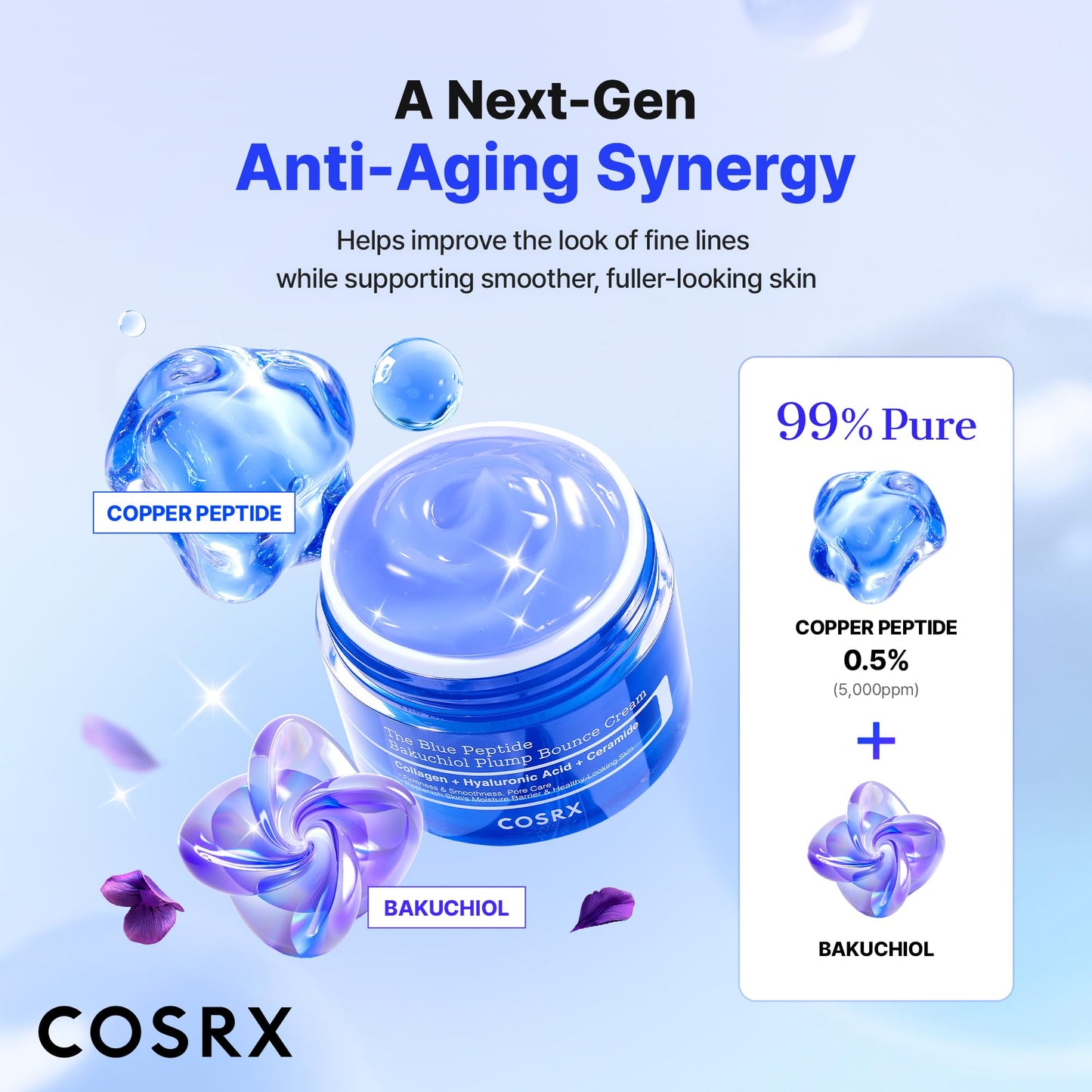 COSRX The Blue Copper Peptide Bakuchiol Cream, GHK-Cu, 5 Multi Peptide Anti-Aging Cream for Face & Body, Lightweight Moisturizer for Plumping Beauty and Personal Care COSRX