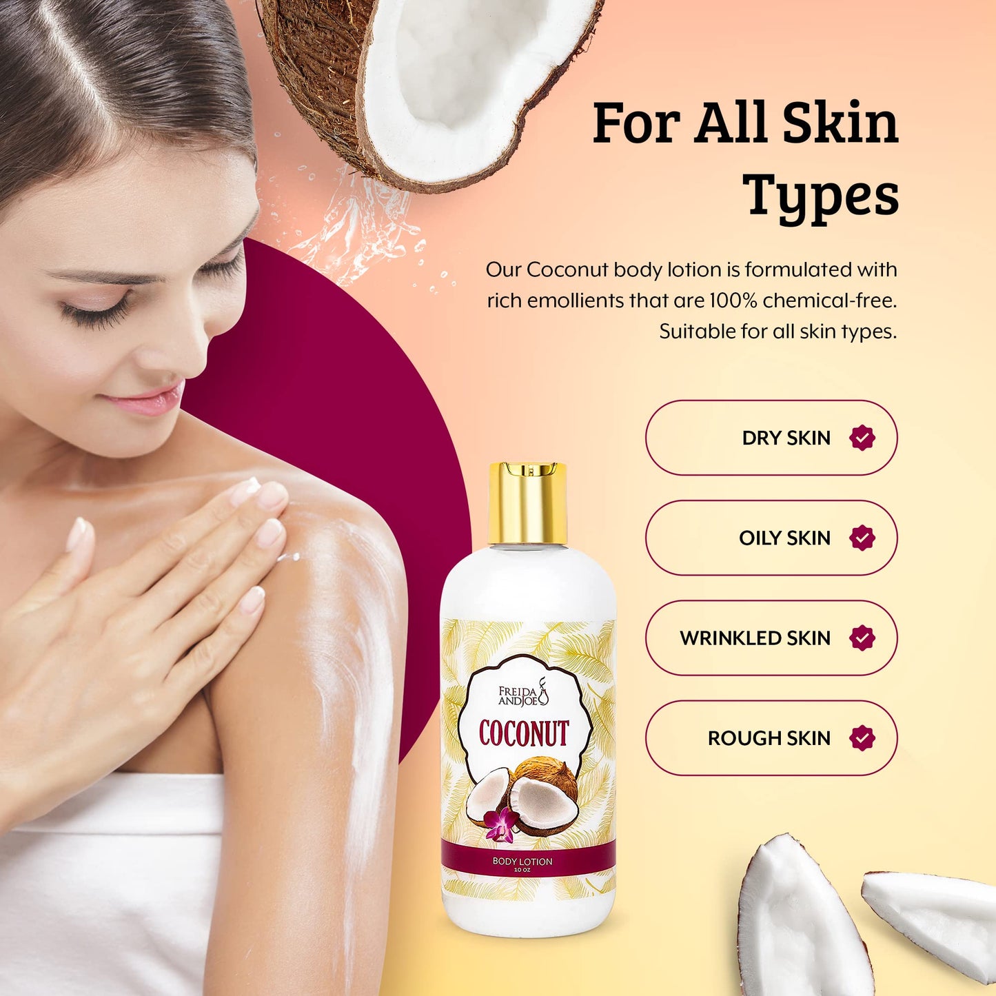 Home Spa Gift 10oz Deep Moisturizing Fragrance Body Lotion & 8 oz. Fine Fragrance Body Mist Set Luxury Self-Care Combo for Women and Girls (Coconut) Beauty & Personal Care Freida and Joe