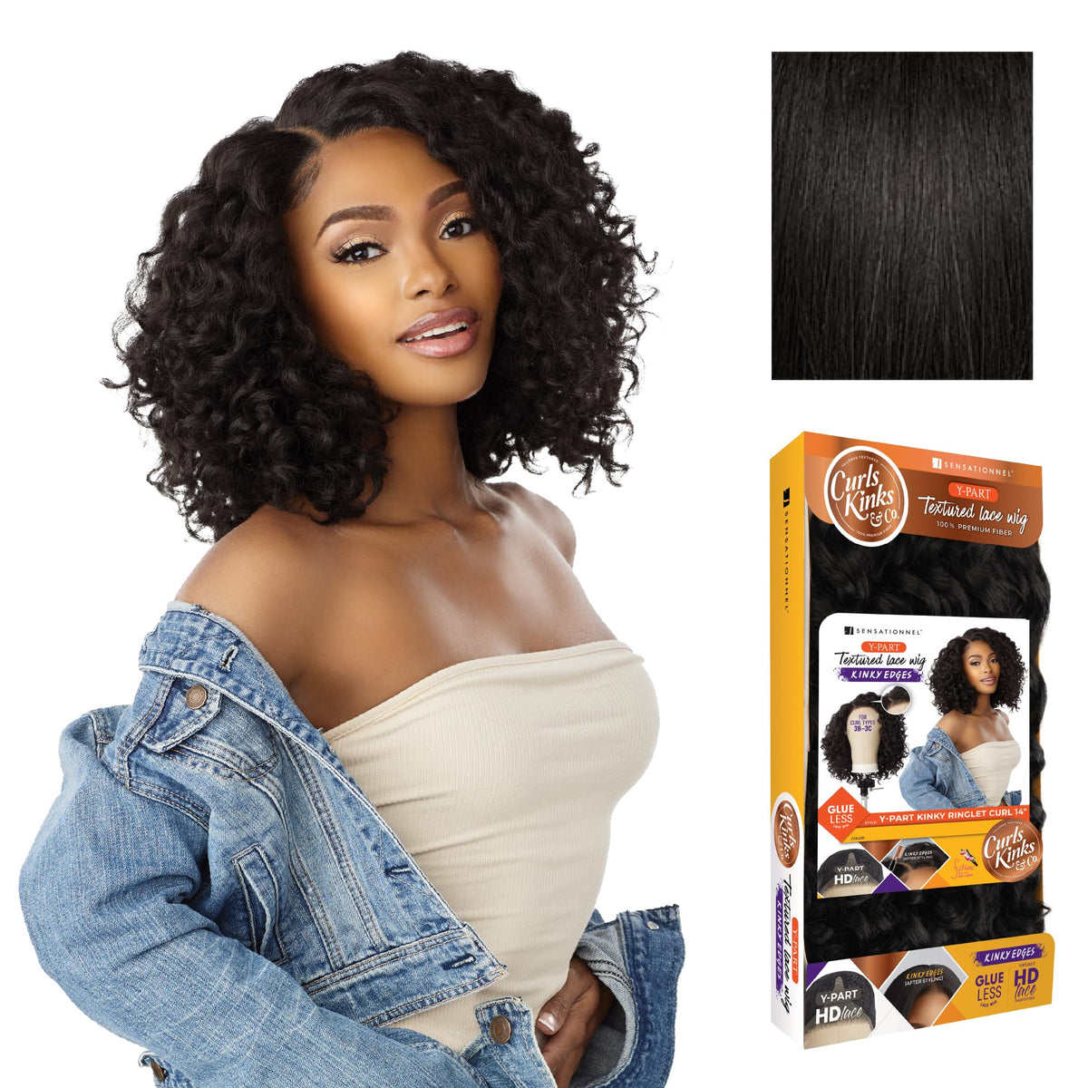 Sensationnel CKCO Kinkyedges Wig-Kinky Ringlet Curl 14 Inch, 1B OFFBLACK