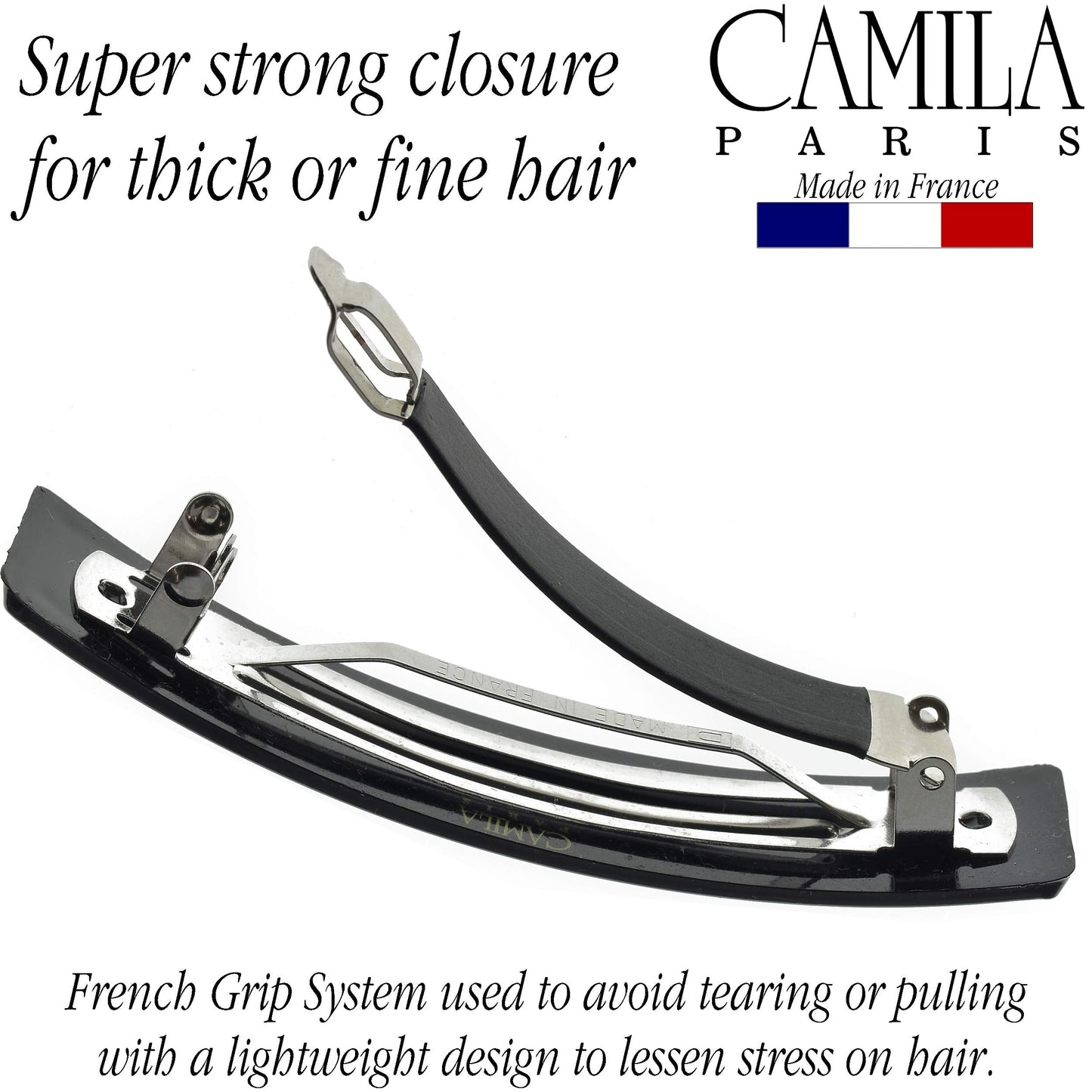 Camila Paris AD820 French Hair Barrette Clip for Girls, Black, Rubberized Metal Clasp, Strong Hold Grip Hair Clips for Women, No Slip and Durable Beauty & Personal Care Camila
