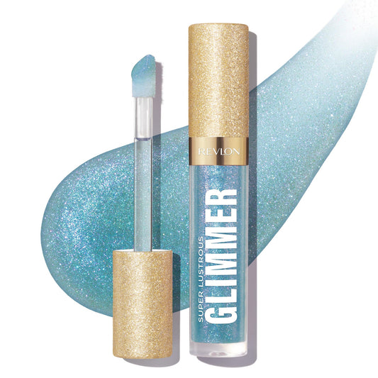 REVLON Super Lustrous Glimmer Gloss, Hydrating Lip Makeup, Non-Sticky, High-Shine Finish, Plant-Based Glitter, 010 Indigo Ice, 0.13 fl oz Beauty & Personal Care REVLON
