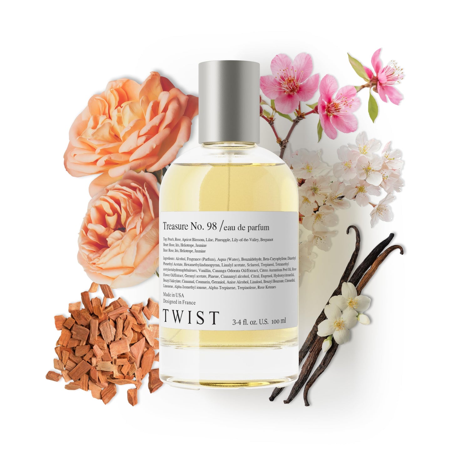 Twist Treasure No. 98 - Inspired by L. Tresor, Long-Lasting Perfume for Women, Vegan, Clean Ingredients, Apricot Blossom & Rose - Spray 100 ml | 3.4 Beauty & Personal Care HOUSE OF TWIST